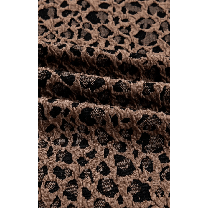 Brixley Brown Ribbed Trim Leopard Print Long Sleeve Top