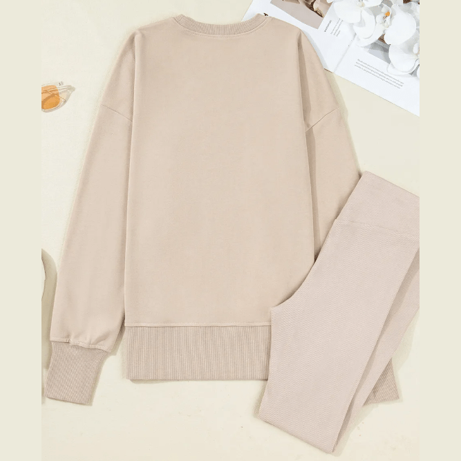 Mylah Khaki Oversize Slit Sweatshirt Ribbed Leggings 2pcs Set