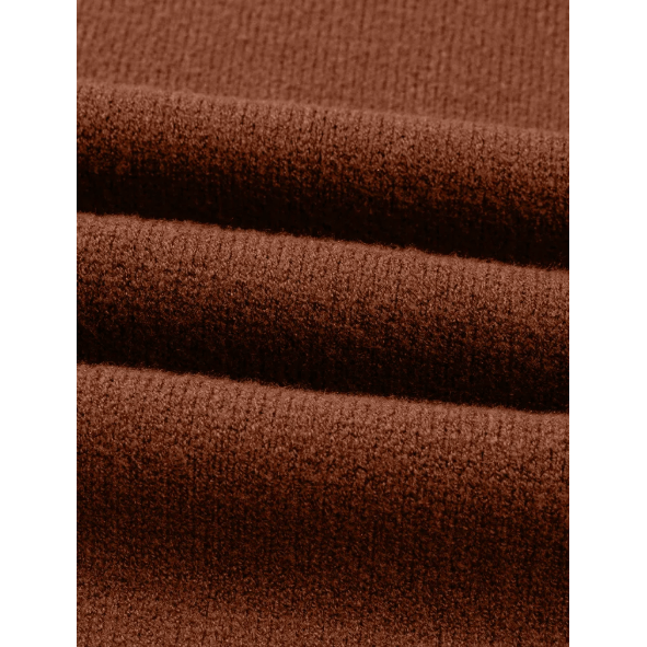 Rossie Chestnut Ribbed High Neck Front Pockets Center Seam Shift Sweater Dress