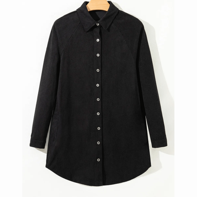 Jules Black Corduroy Shirt Style Full Button Long Sleeve Shift Mini Dress