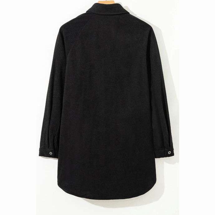 Jules Black Corduroy Shirt Style Full Button Long Sleeve Shift Mini Dress