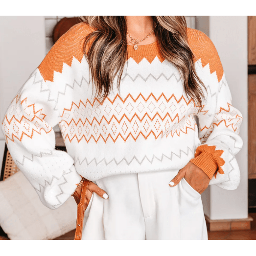 Finola Zigzag Geometric Pattern Knitted Pullover Sweater