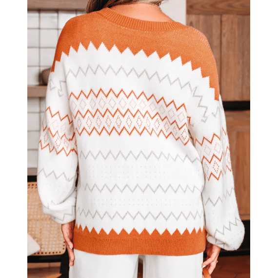 Finola Zigzag Geometric Pattern Knitted Pullover Sweater