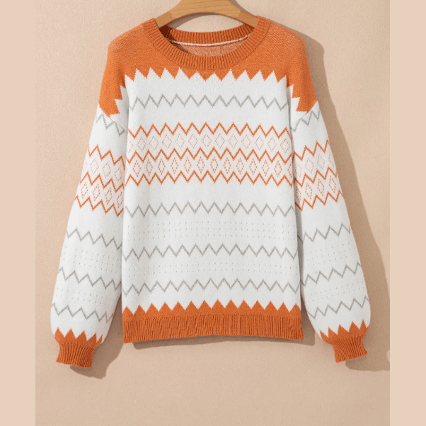 Finola Zigzag Geometric Pattern Knitted Pullover Sweater