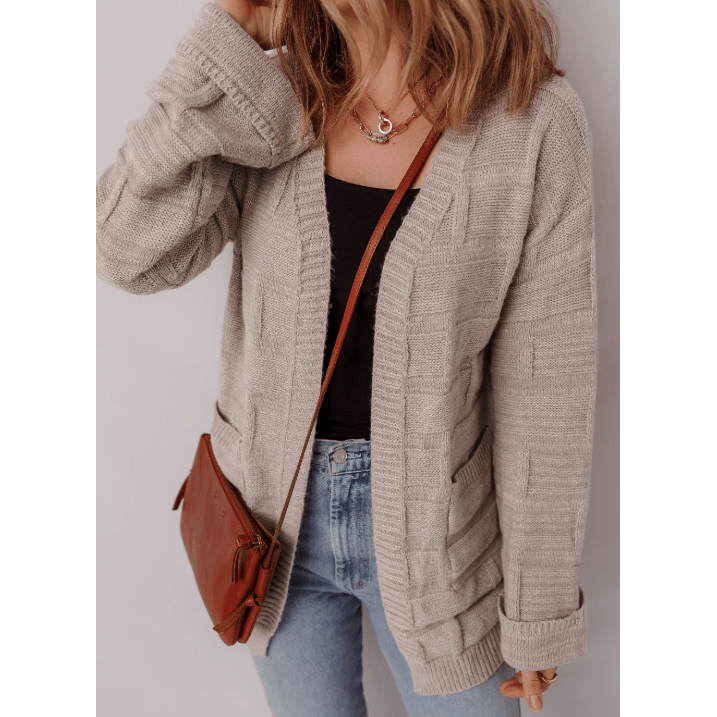 Cam Textured Knit Open Front Chic Cardigan with Pockets