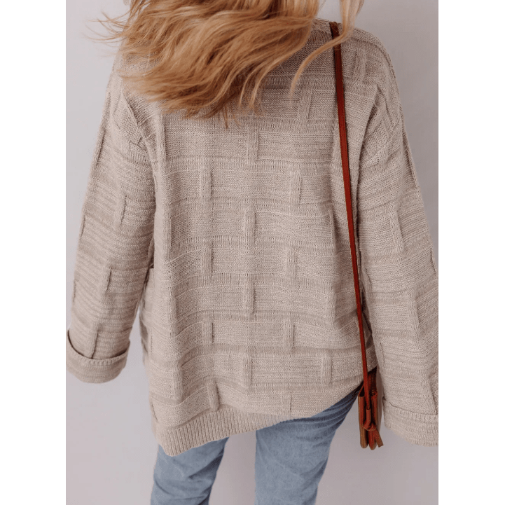 Cam Textured Knit Open Front Chic Cardigan with Pockets