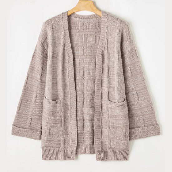 Cam Textured Knit Open Front Chic Cardigan with Pockets