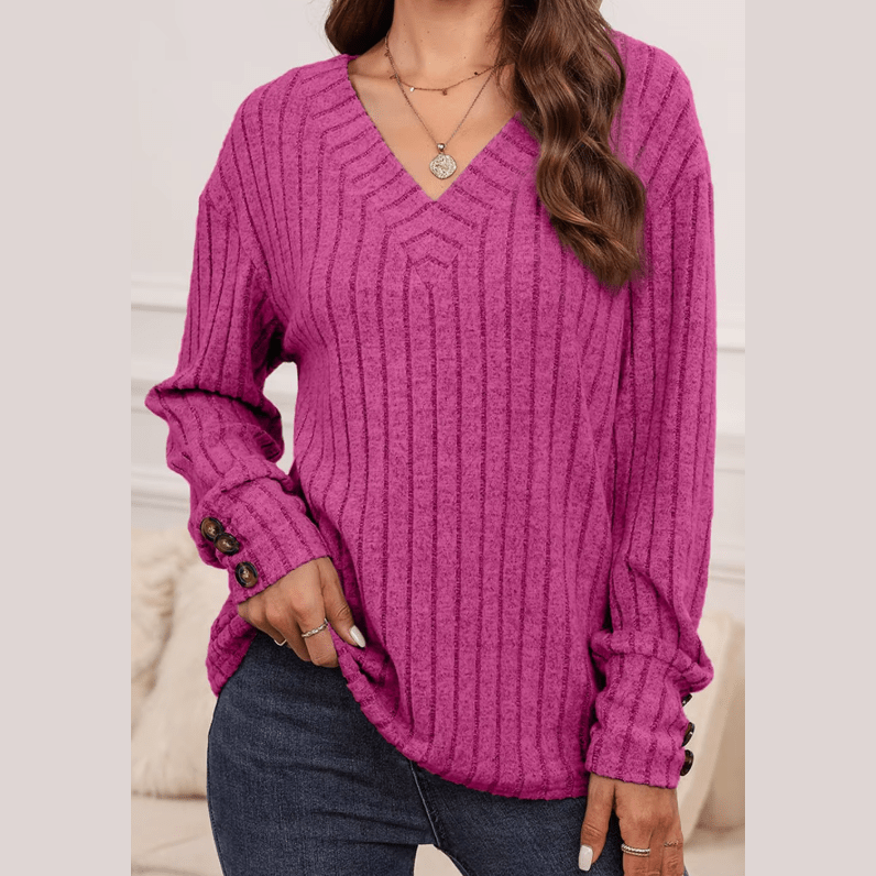 Blanchett Pink V Neck Ribbed Knitted Top