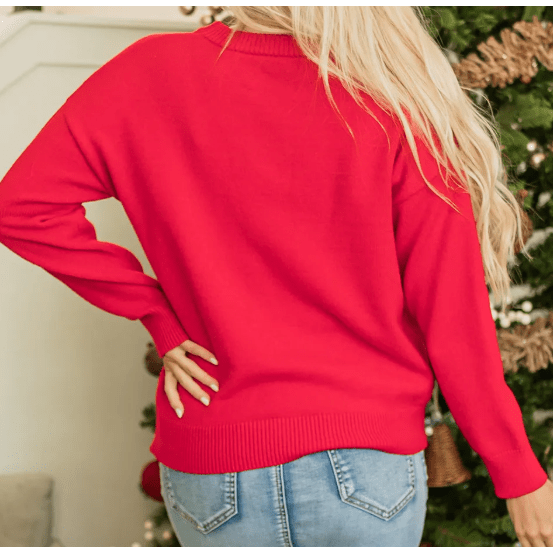 Fiery Red Tinsel Merry Letter Drop Shoulder Baggy Sweater