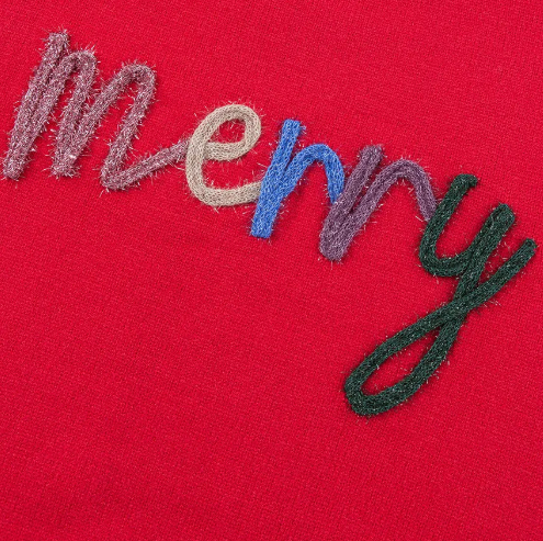 Fiery Red Tinsel Merry Letter Drop Shoulder Baggy Sweater