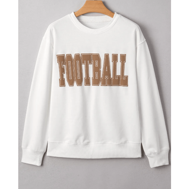 RTS White FOOTBALL 3D Letter Graphic Crew Neck Sweatshirt