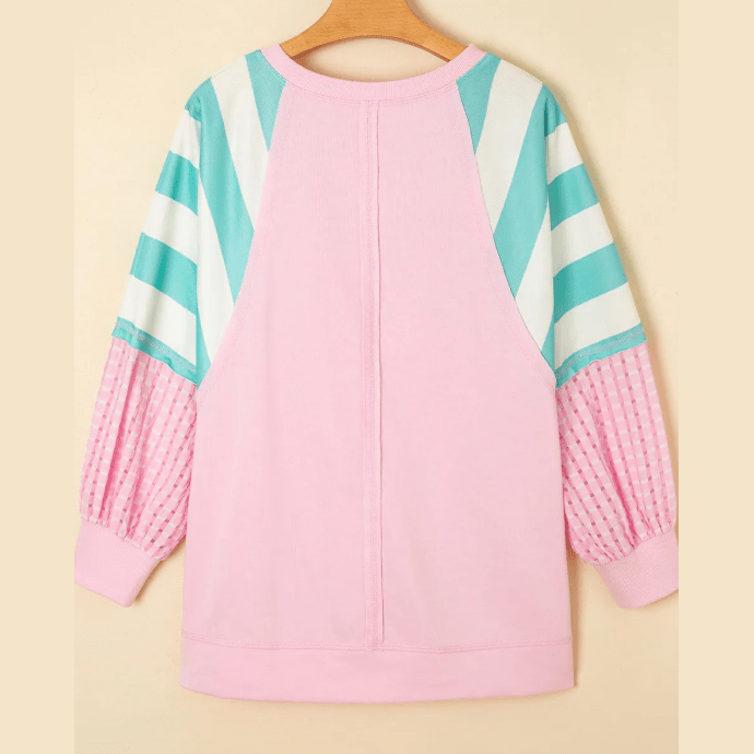 RTS Striped Colorblock Patchwork Raglan Pullover Top with Slits