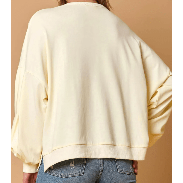 RTS Tinsel Flower Dropped Puff Sleeve Sweatshirt
