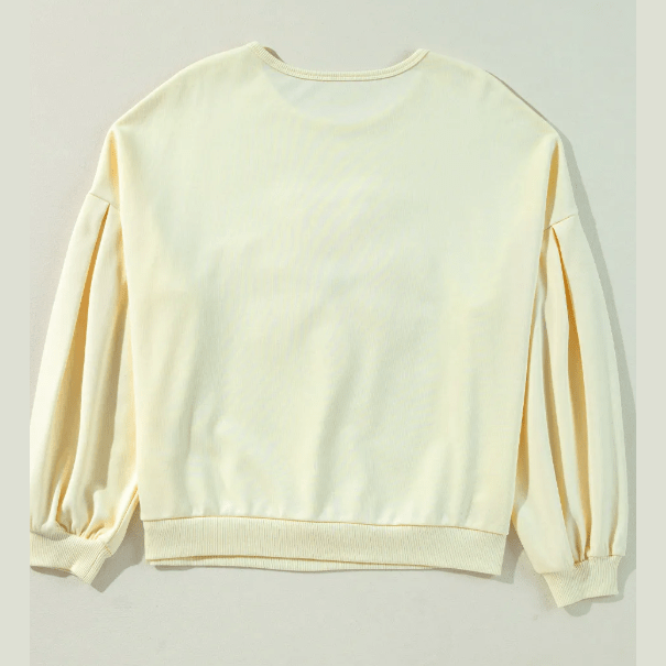 RTS Tinsel Flower Dropped Puff Sleeve Sweatshirt