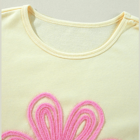 RTS Tinsel Flower Dropped Puff Sleeve Sweatshirt