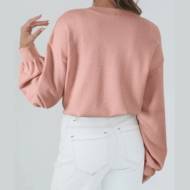 RTS Big Flower Accent Bubble Sleeve Drop Shoulder Sweater