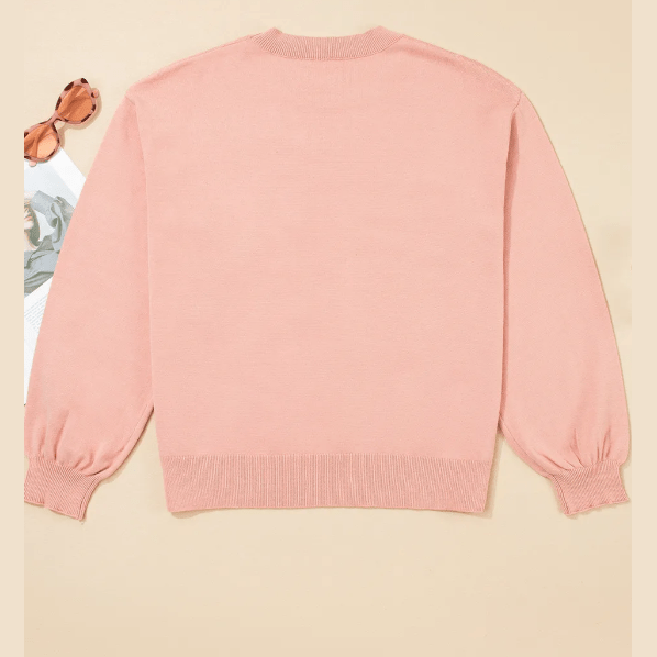 RTS Big Flower Accent Bubble Sleeve Drop Shoulder Sweater