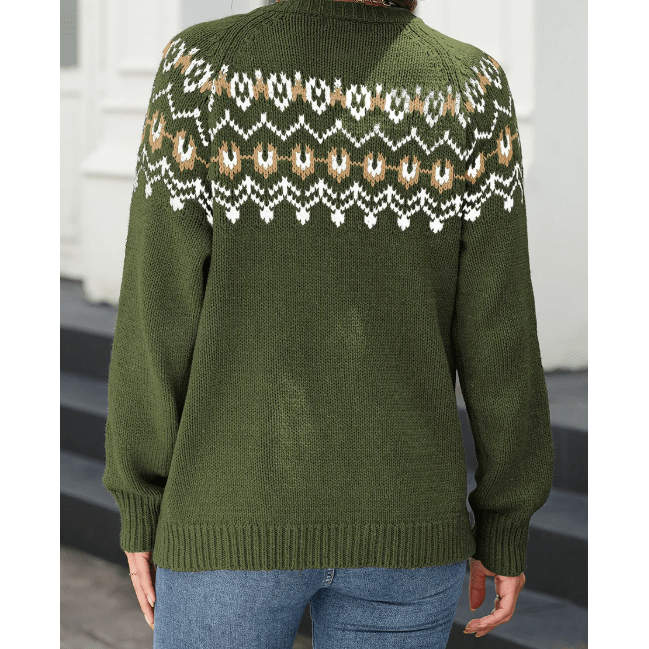 Tamia Moss Green Western Fashion Abstract Printed Cardigan Sweater