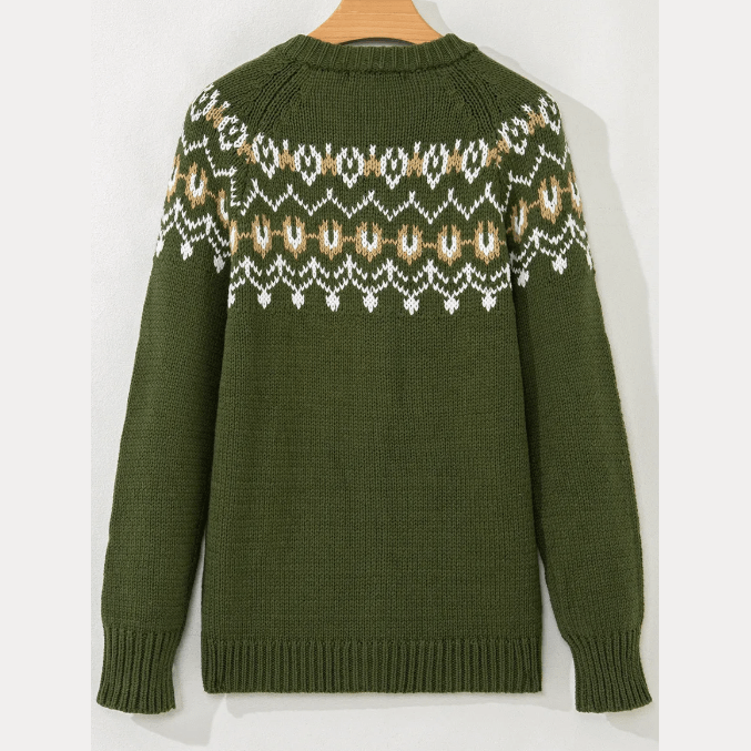 Tamia Moss Green Western Fashion Abstract Printed Cardigan Sweater