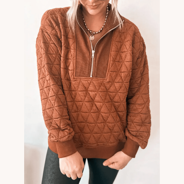 Charla Geometric Quilted Half Zipped Loose Sweatshirt