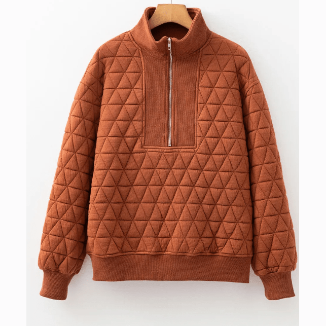Charla Geometric Quilted Half Zipped Loose Sweatshirt