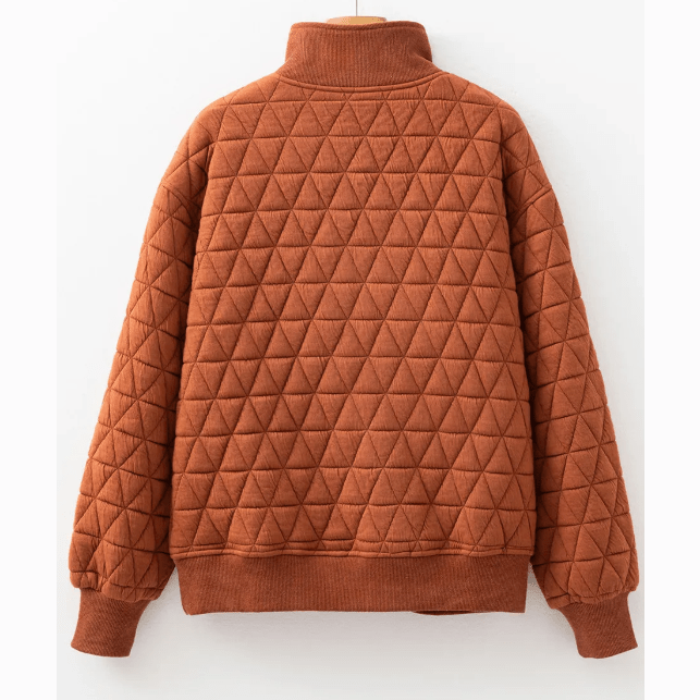 Charla Geometric Quilted Half Zipped Loose Sweatshirt
