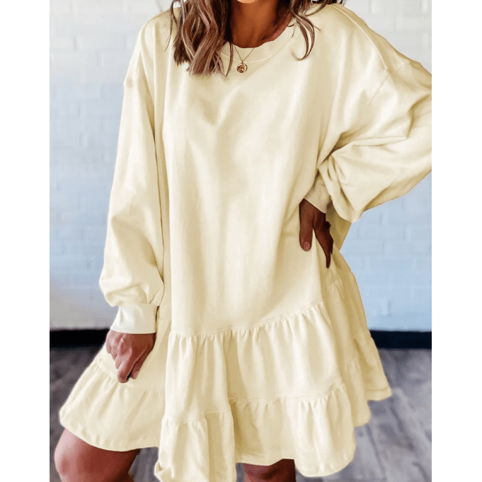 Rixie Double Tiered Ruffle Hem Long Sleeve Loose Mini Dress