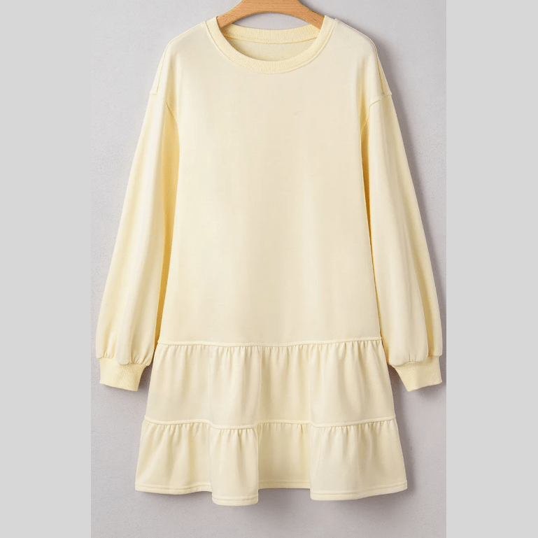 Rixie Double Tiered Ruffle Hem Long Sleeve Loose Mini Dress