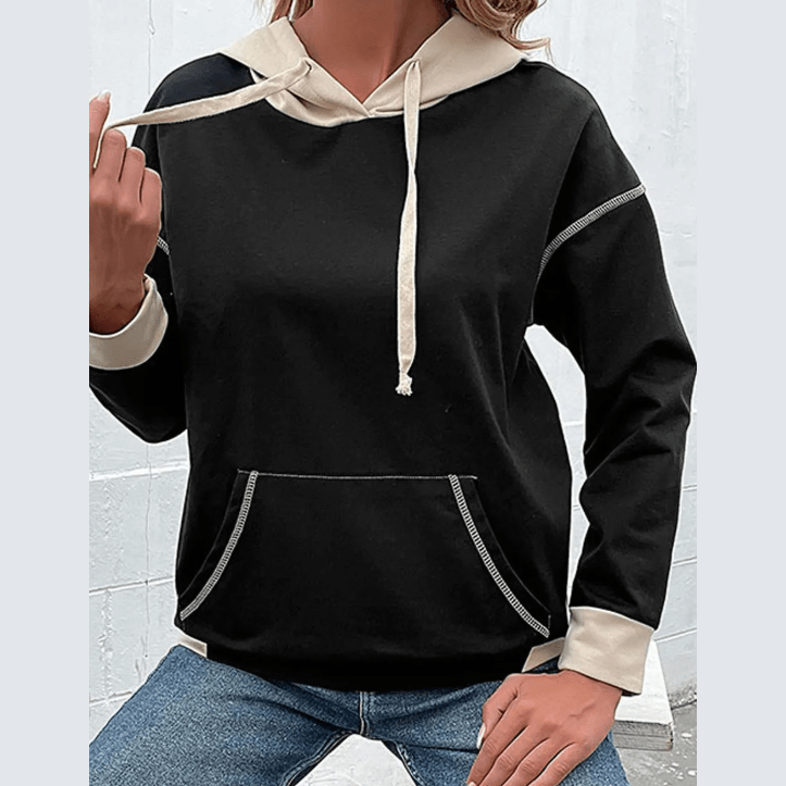 Bryson Black Contrast Seam Color Block Hooded Sweatshirt