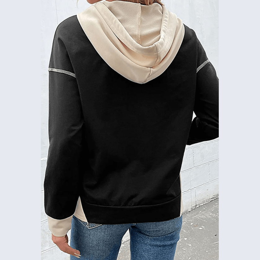 Bryson Black Contrast Seam Color Block Hooded Sweatshirt