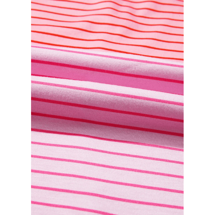 Jenesis Sachet Pink Striped Colorblock Exposed Seam Casual Long Sleeve Top
