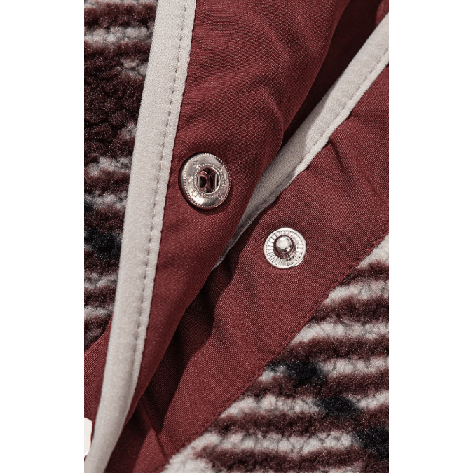 Elly Plaid Print Buttoned Stand Collar Fleece Jacket