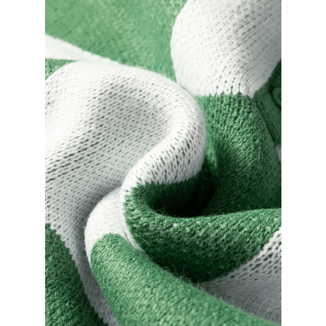 Gerda Mist Green Checkered Pattern Polo Collar Loose Sweater
