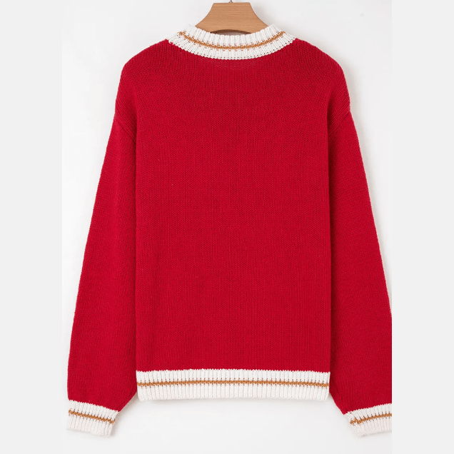 Fiery Red MERRY Color Block Edge Drop Shoulder Cozy Sweater