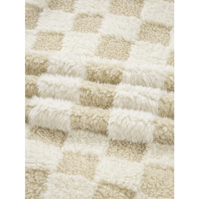 Belle Khaki Sherpa Checkerboard Snap Button Vest Jacket With Pocket