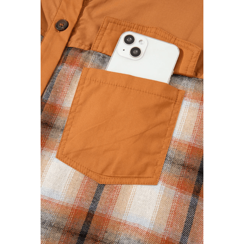 Griselda Khaki Plaid Color Block Patchwork Ruffle Hem Tunic Shirt Dress