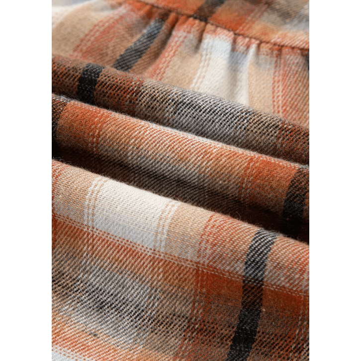 Griselda Khaki Plaid Color Block Patchwork Ruffle Hem Tunic Shirt Dress