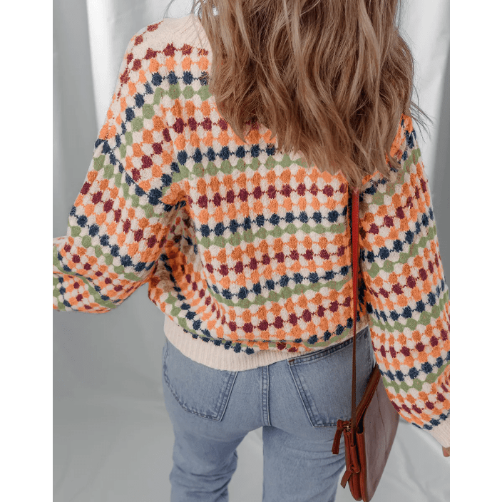 Kloe Multicolor Dotty Striped Pattern Knit Drop Shoulder Sweater
