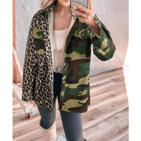 Sorsha Leopard Camo Patchwork Oversize Shacket