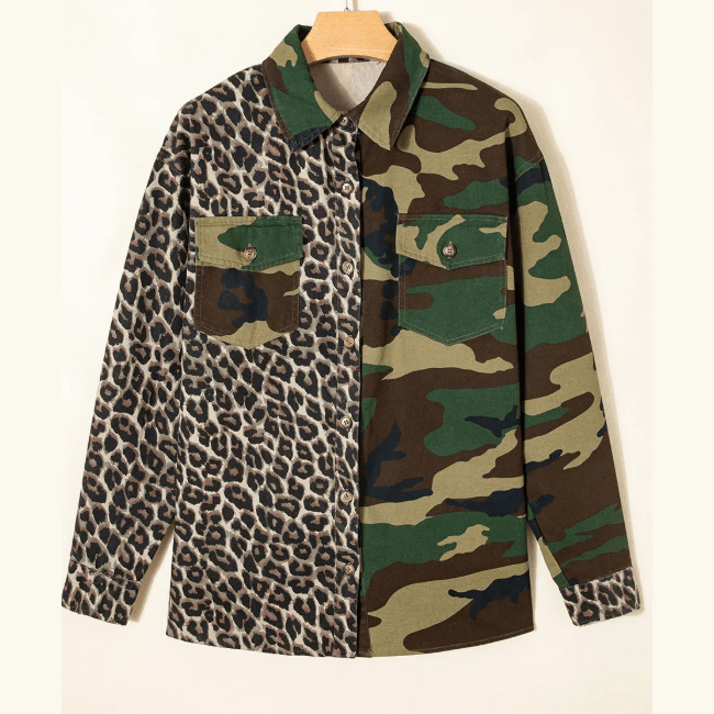 Sorsha Leopard Camo Patchwork Oversize Shacket