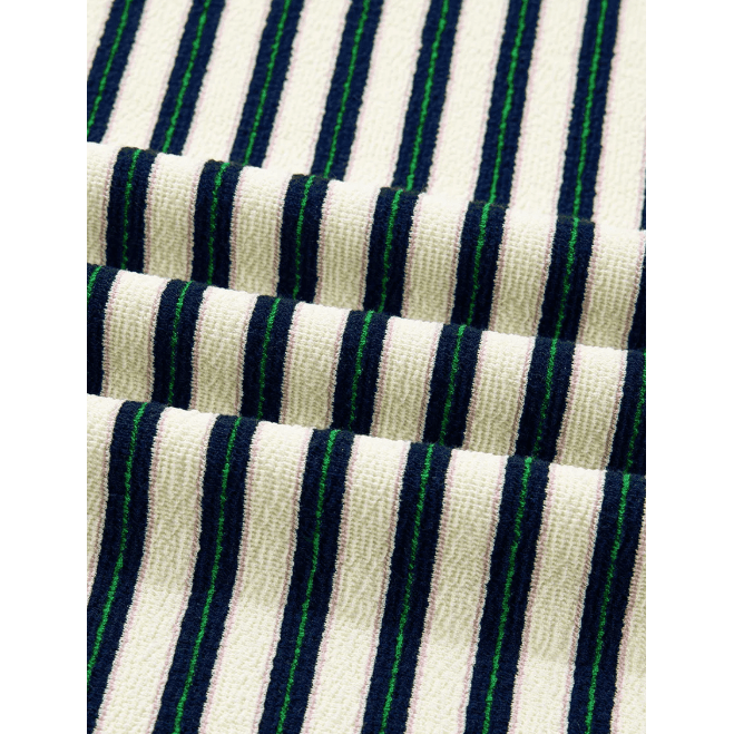 Sofia Navy Blue Striped Print Contrast Collar Zip V Neck Long Sleeve Top