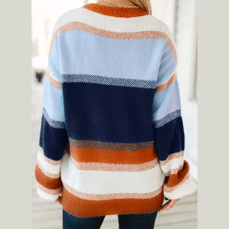 Quincey Dark Blue Color Block Round Neck Tunic Sweater