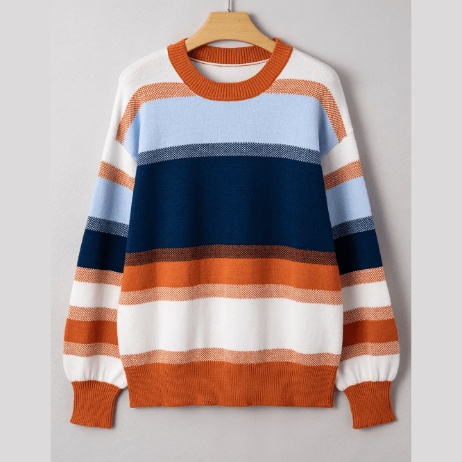 Quincey Dark Blue Color Block Round Neck Tunic Sweater