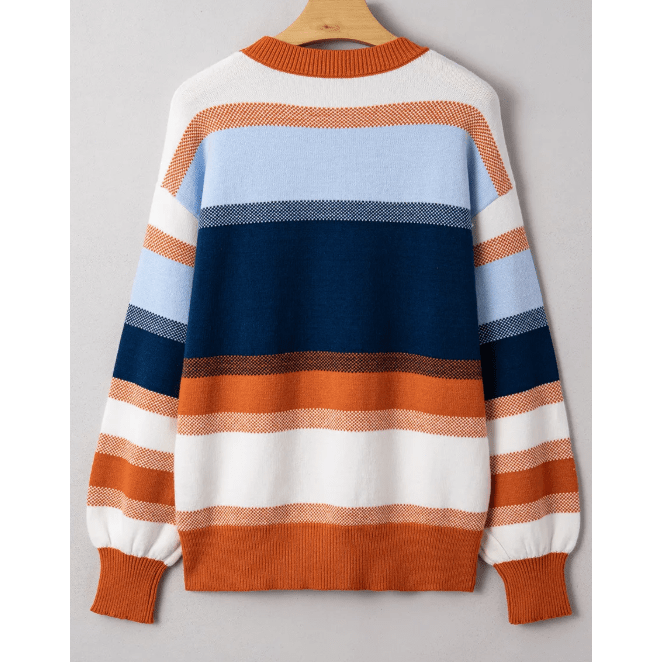 Quincey Dark Blue Color Block Round Neck Tunic Sweater