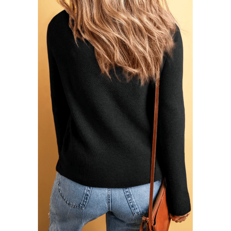 Leigh Black Lightweight Ribbed Knit Button Front V Neck Cardigan