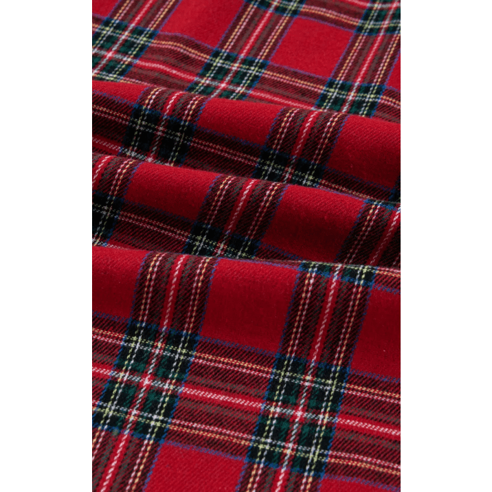 Red Plaid Contrast Patched Christmas Holiday Long Sleeve Shirt and Short 2pcs Pajama Set