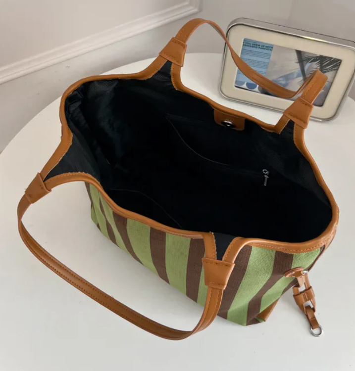 Hollie Green Vertical Stripe Tote