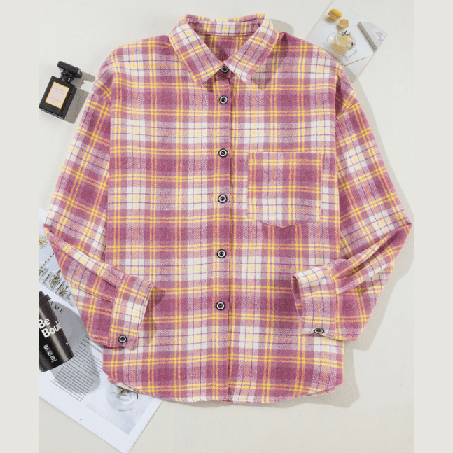 REDUCED!!!  Piper Pink Plaid Print Chest Pocket Long Sleeve Shacket  REDUCED!!!