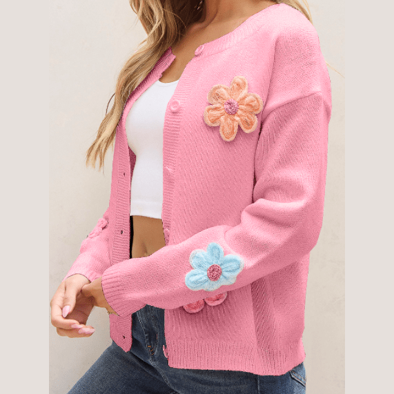 REDUCED!!! Kathleen Pink Knitted Floral Pattern Button Up Cardigan REDUCED!!!