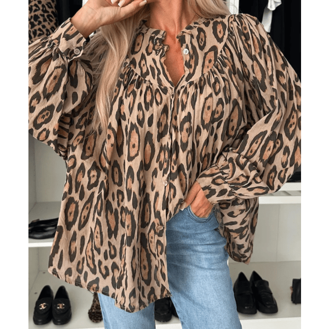 REDUCED!!! Monika French Beige Oversized Leopard Print Balloon Sleeve Casual Shirt REDUCED!!!
